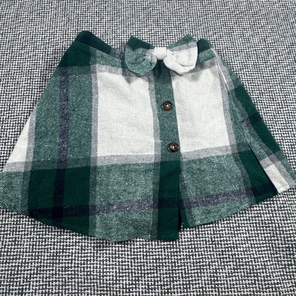 PatPat Kids Green White Plaid A-Line Skirt with Bow Detail Size 6-7Y